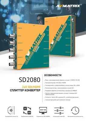 Сплиттер конвертер AVMATRIX SD2080 2х8 SDI/HDMI